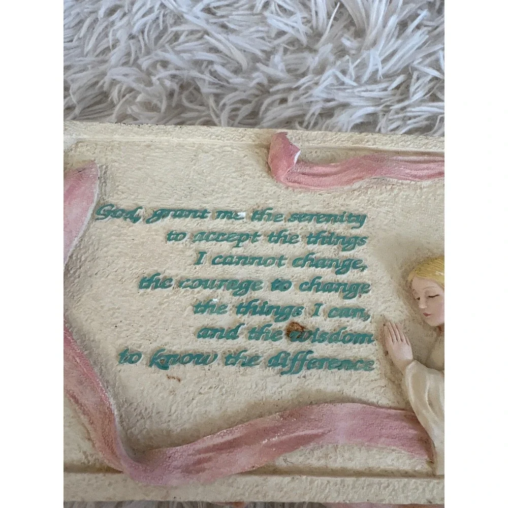 Vintage Serenity Prayer Music Box Angel Praying Wings‎ Plays Melody Collectible